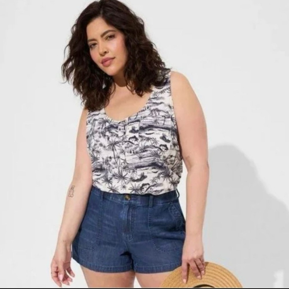 Torrid Blue and White Henley Pocket Jungle Tank Top